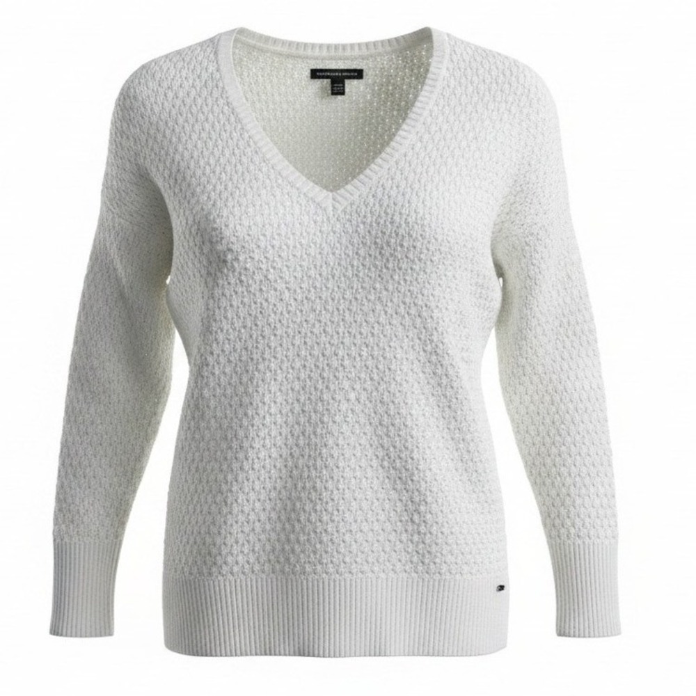 American Eagle Women Sweater M Cream V-Neck Textured Knit Coastal Cottagecore‎